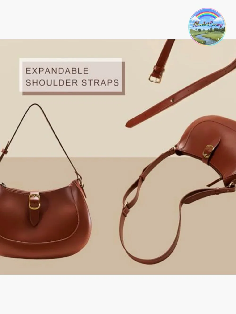 Vegan Leather Crescent Hobo Bag Adjustable Strap Detachable Clutch